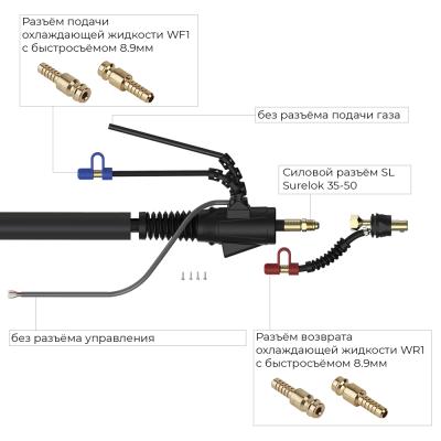 Сварочная горелка Parker SGT 225F с гибким гусаком и маленькой головой SGT 24 16 метров для TIG сварки в среде аргона фото артикул: SGTSF225-U24-70-S1-50-SL-WF1-WR1-GS0