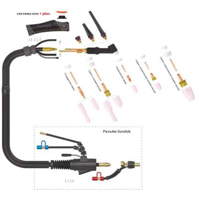Сварочная горелка Parker SGT 18  с 5-пиновым разъёмом EWM, Lorch, Lincoln, резьбой 1/4 BSP и системой One TIG 12 метров для TIG сварки в среде аргона фото артикул: SVA-SGT18-QS1-37-SL-QWF1-QWR1-QGS5-PTP2-BG