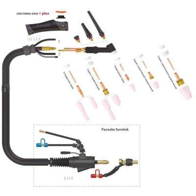 Сварочная аргонодуговая горелка Parker SGT 18 с разъёмом с резьбой 1/4 BSP и системой One TIG 12 метров для TIG сварки в среде аргона фото артикул: SVA-SGT18-QS1-37-SL-QWF1-QWR1-QGS5-PTP0