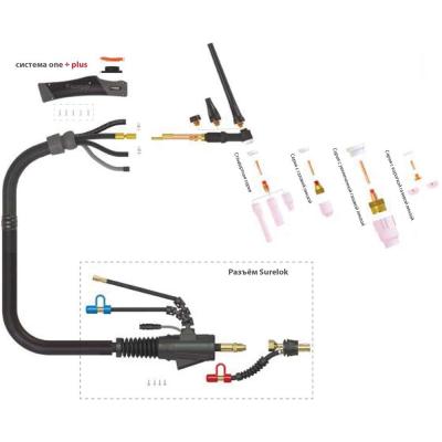 Сварочная аргонодуговая горелка Parker SGT 20FX с гибким гусаком, с 5-пиновой вилкой Tuchel и разъёмом с резъбой 1/4 BSP 4 метра (One TIG) для TIG сварки в среде аргона фото артикул: SVA-SGT20FX-QS1-12-SL-QWF1-QWR1-QGS5-PTP0-BG