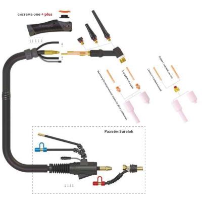 Сварочная аргонодуговая горелка Parker SGT 18SC с резьбой 1/4 BSP и системой One TIG 16 метров для TIG сварки в среде аргона фото артикул: SVA-SGT18SC-QS1-50-SL-QWF1-QWR1-QGS5-PTP0-BG