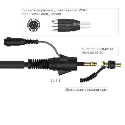 Сварочная горелка Parker SGT 26 с 5-пиновым разъёмом EWM, Lorch, Lincoln 4 метра для TIG сварки в среде аргона фото артикул: SGT26-S1-12-SL-GS0-PERCP9BG